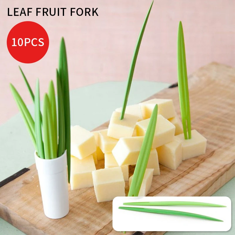 Creative 10pcs/Set Green Bamboo Leaf Fruit Fork Chopsticks Cocktail Fork  Wedding Festival Birthday Kitchen Gadget Fruit Tools