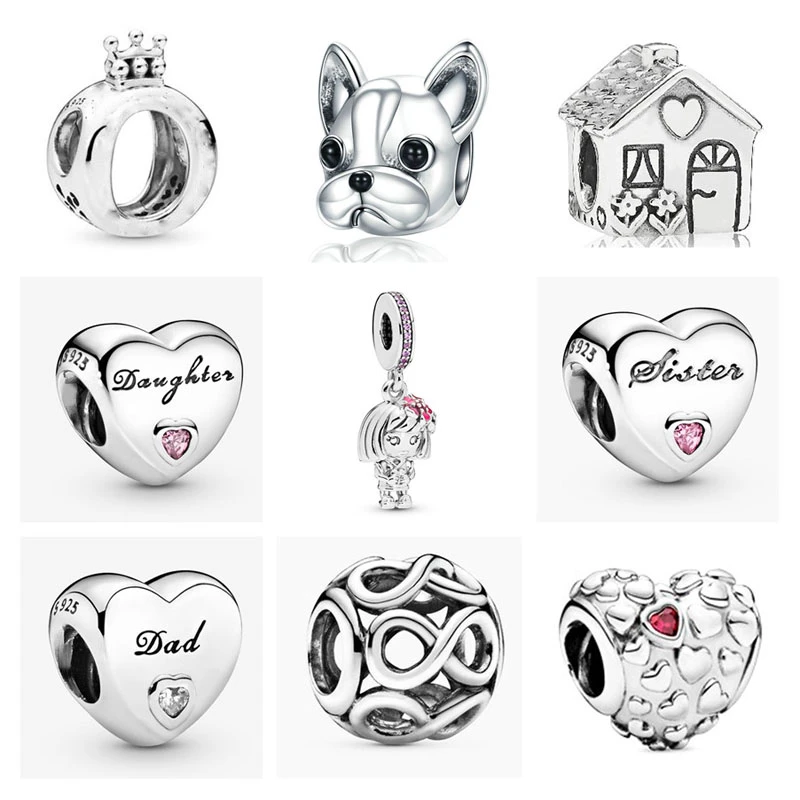 NEW 925 Sterling Silver crown pet dog family house sister daughter dad DIY bead Fit original Pandora Charm Bracelet Jewelry P015