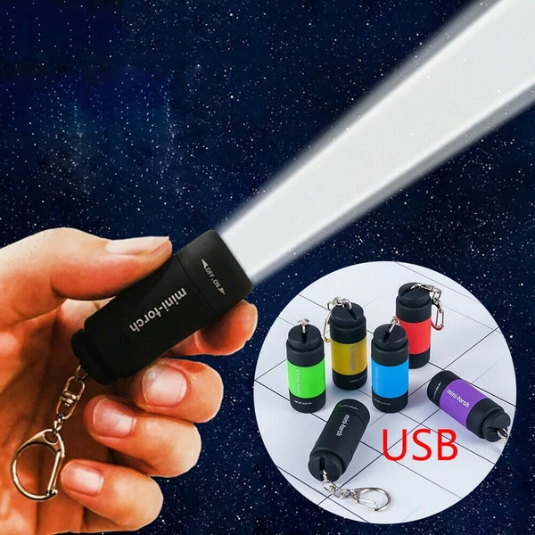 1PC Mini Keychain Pocket Torch USB Rechargeable LED Light Flashlight Lamp Waterproof