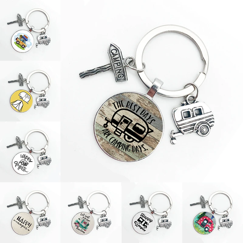 New Cute Camper Wagon Keychain, I Love Camping Keychain, Trailer Signpost Keychain, Vacation Travel Memorial Gift