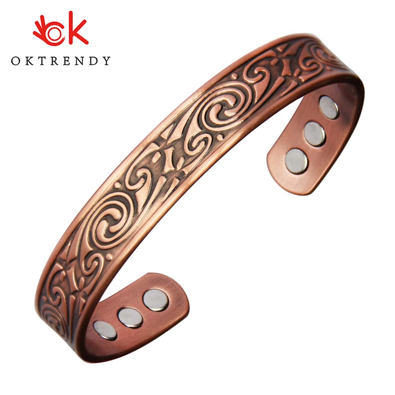 OKtrendy Pure Copper Magnet Bangle For Women Bio Energy Carving Cuff Bracelet Male Unisex Vintage Adjust Bangles Therapy Jewelry