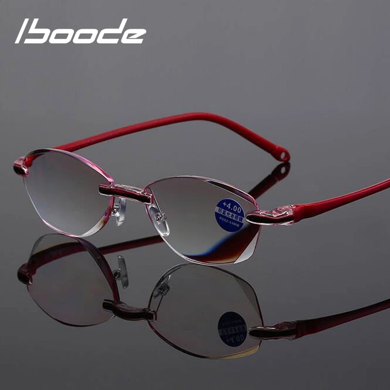 iboode Diopter +1.0 +1.5 +2.0 +2.5 +3.5 +4.0 Frameless Anti-blue Light Reading Glasses Women Ladies Presbyopia Eyewear Frames