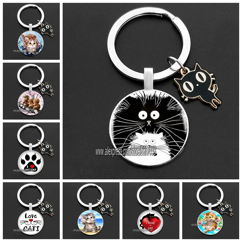 Cute Naughty Cat Girl Keychain I Love My Cat Key Holder Lovely Little Kitten Key Chain Ring Jewelry for Lovely Women