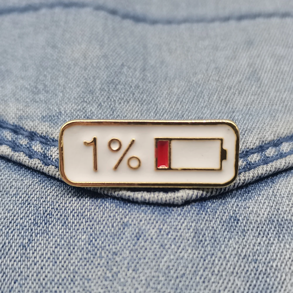Enamel Pin 1% Electricity Quantity Brooch Buckle Golden Metal Badge Bag Clothes Lapel Brooches For Women Men Kids Gifts