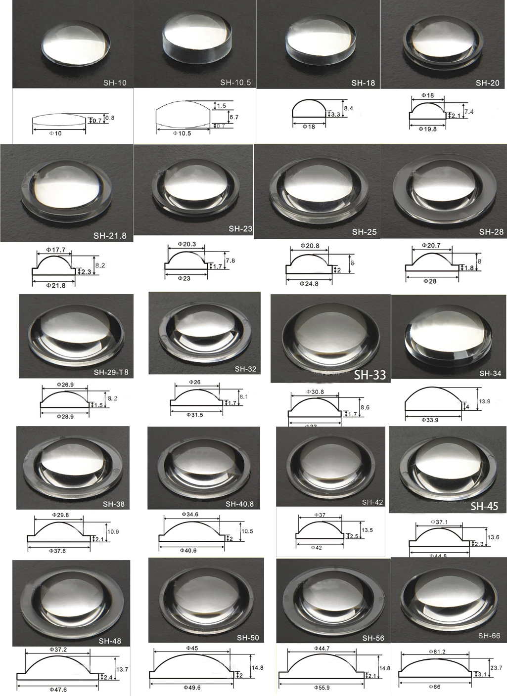 10 18 20 21.8 23 25 28 29 32 34 38 42 45~66mm  PMMA Plano convex Acrylic Lens for Zoom LED Flashlight Bike head lamp spotlight