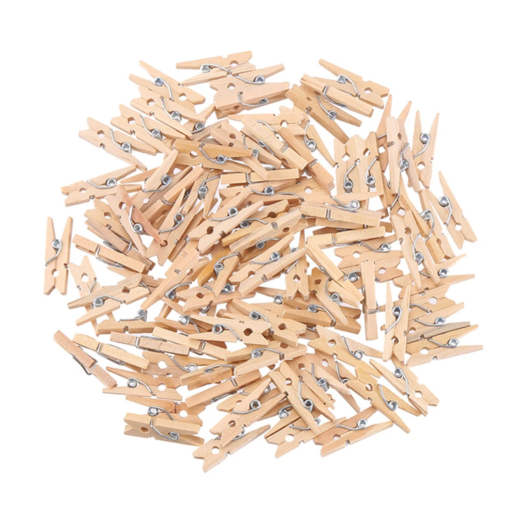 100 PCS Wholesale Very Small Size 25mm Mini Natural Wooden Clips For Photo Clips Clothespin Craft Decoration Clips Pegs