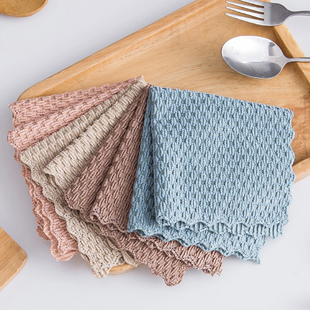 1/5 Pcs Kitchen Anti-grease Wiping Rags Efficient Super Absorbent Microfiber Cleaning Cloth Kitchen  Washing Dish Cleaning Towel