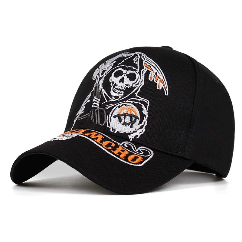 SAMCRO Baseball Cap SOA Sons of Anarchy Skull Embroidery Casual Snapback Hat Fashion High Quality Racing Motorcycle Sport hat