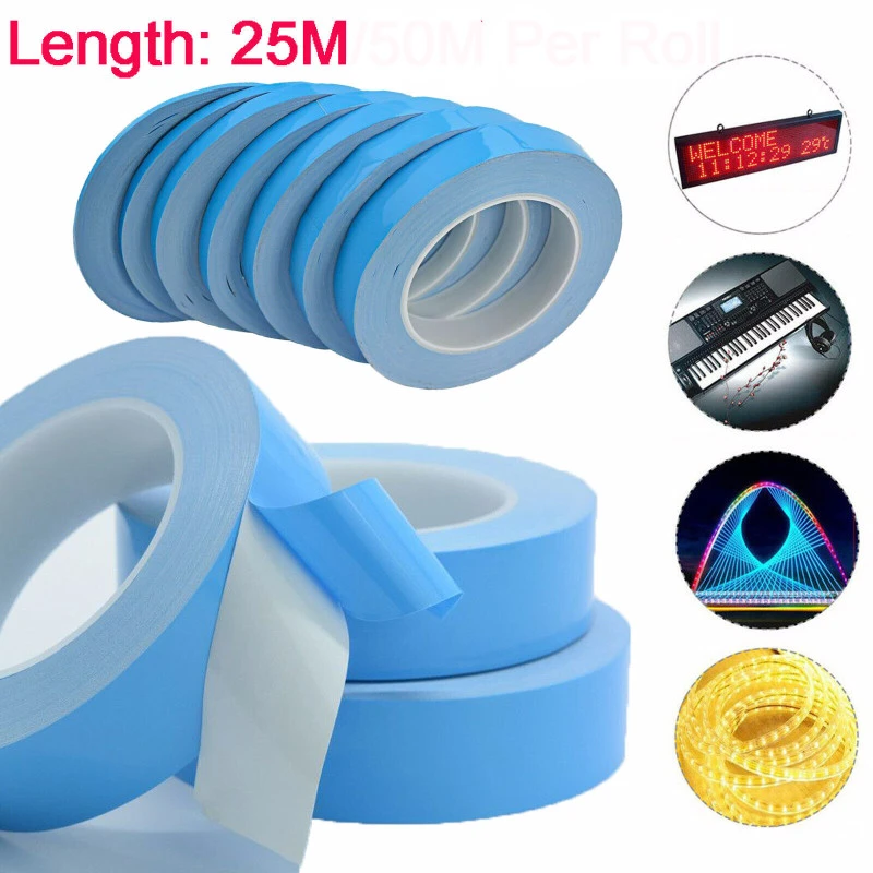 1 Roll 3/5/8/10/12/15/18/20mm Width Double Sided Tape Chip Heat Thermal Conductive Adhesive Tape for PCB CPU Heat Sink Radiating