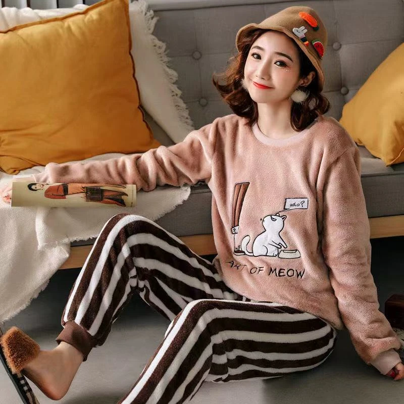 Women's Pajamas Set Autumn And Winter Ladies Pajamas Flannel Long-Sleeved Pajamas Women Pajamas Cute Animal Women's Home Service