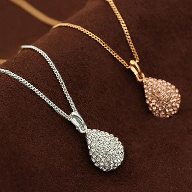 Elegant Simple Water Drop Pendant Chain Necklace Charming Women's Gold Crystal Zircon Jewelry Fashion Party Accessories Gifts