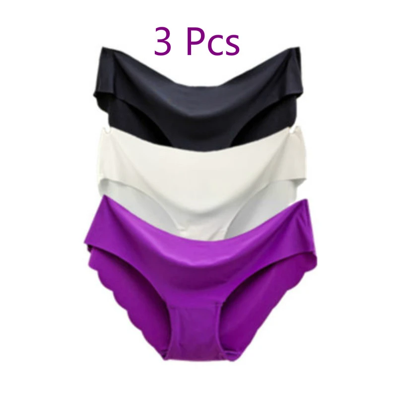 3 Pcs/set  Solid Ladies Women Seamless Panties Ice Silk Underwear G String Panties Sexy Underwear Panties Comfortable Breathable