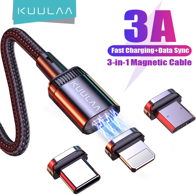 KUULAA Led 3A USB Magnetic Charging Cable Micro Type c Cable Fast Charger lighting Cable Mobile Phone for iPhone 13 12 11 Cord