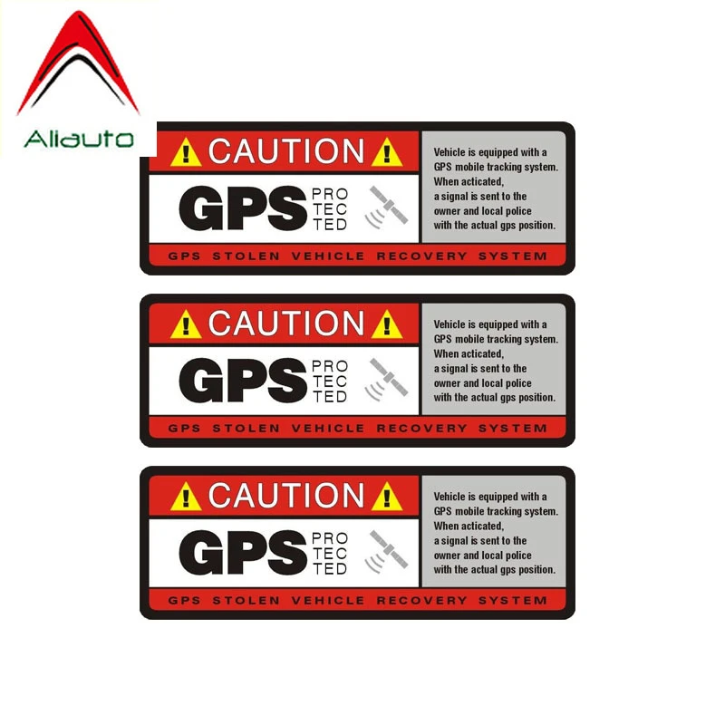 Aliauto 3 X Warning Car Sticker Caution GPS Protected Decal Accessories PVC for Toyota Opel Seat Nissan Suzuki Peugeot,10cm*4cm