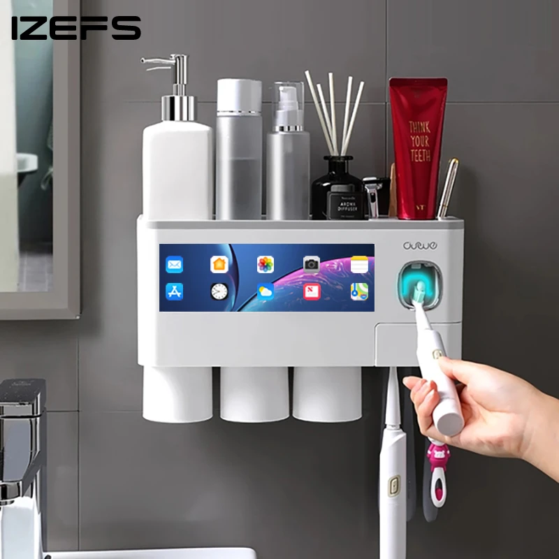 Wall-mounted Toothbrush Holder Toothpaste Squeezer For Home Restroom Storage Rack Auto Toothpaste Dispenser Bathroom Accessories