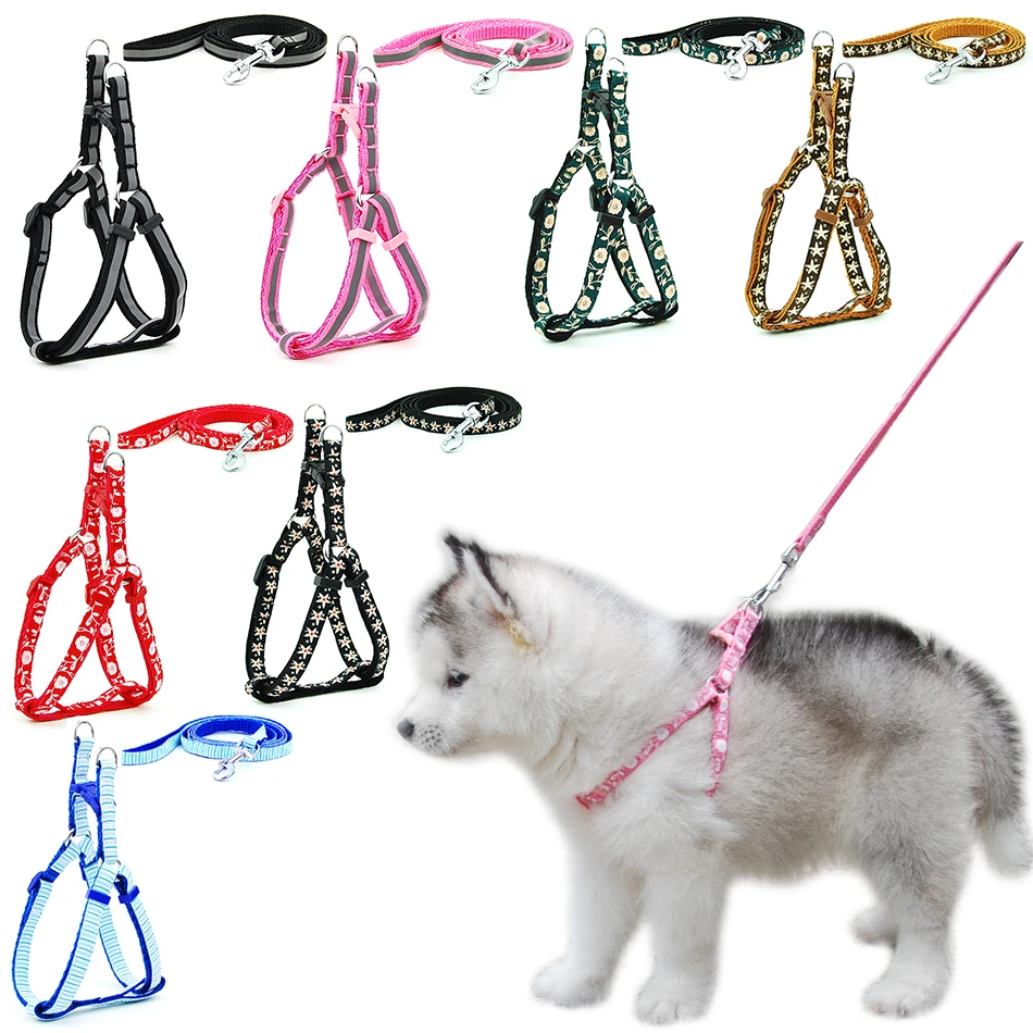 Dog Cat Harness Leash Adjustable Reflective Harness Leash Collar for Cat Small Dog Outdoor Walking Chihuahua Terier