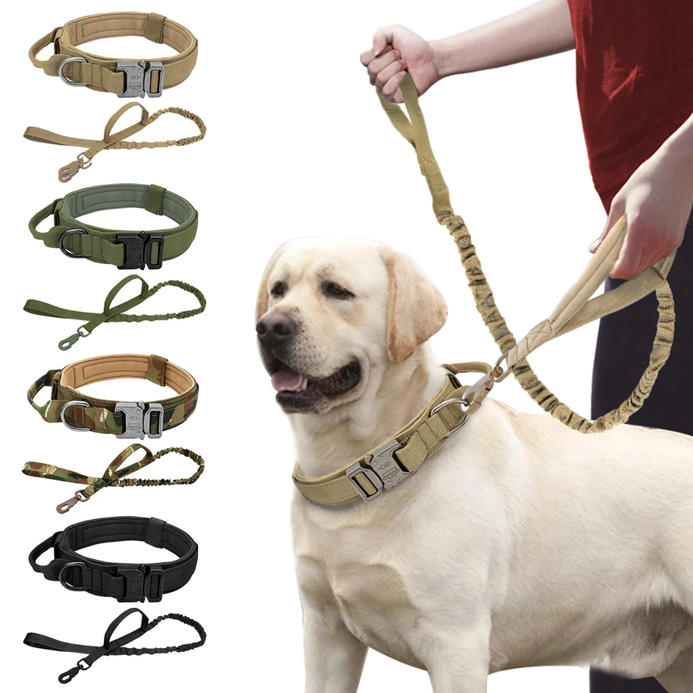 Strong Dog Military Tactical Collar Pet Bungee Leash Durable Nylon Pet Training Collars With Handle Large Dogs French Bulldog