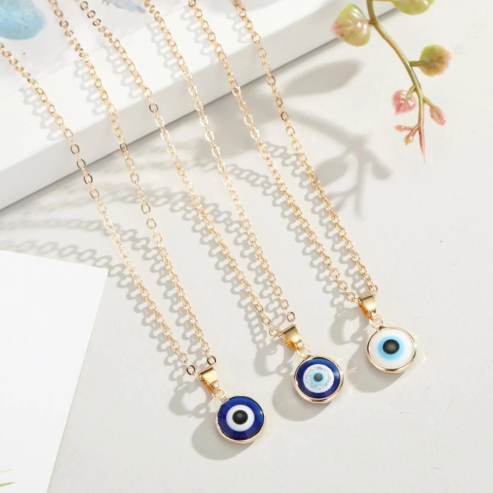 Vintage Ethnic Round Turkey Evil Eye Necklace For Women Gold Color Blue Eye Pendant Choker Clavicle Chain Turkish Jewelry