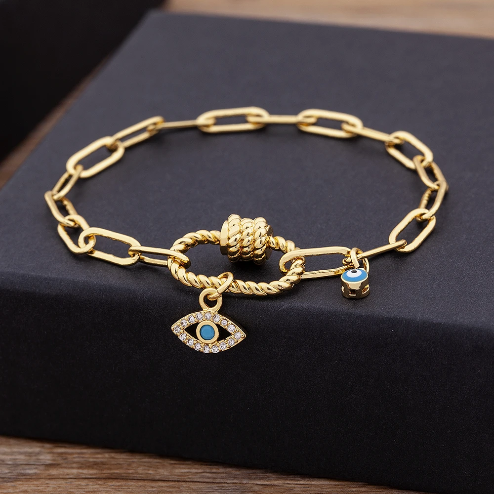 Dropshipping Hot Sale Classic Copper Zircon Original Evil Eye Pendant Bracelets  Bead Charms DIY Jewelry Fashion Women Gift