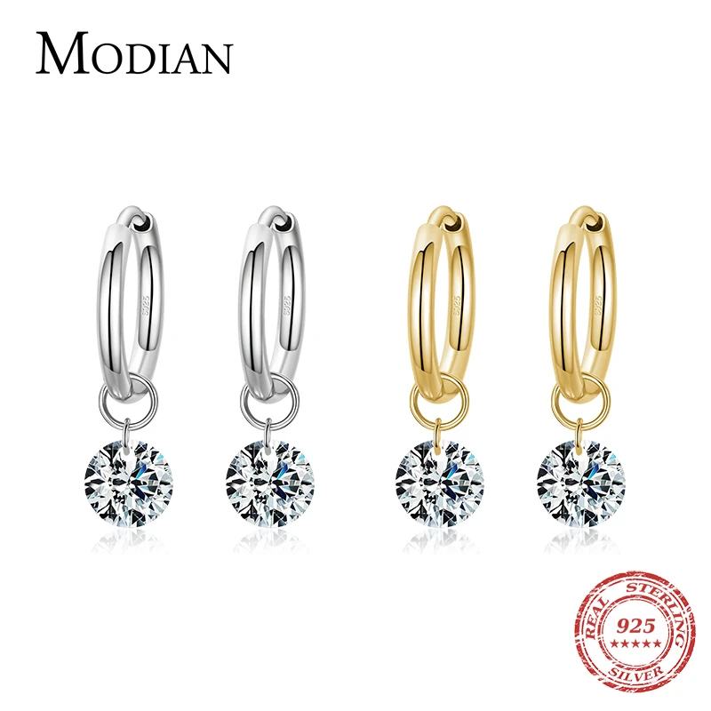 Modian 100% 925 Sterling Silver Classic Circle Sparkling Clear CZ Hoop Earrings For Women Luxury Wedding Statement Jewelry Arete