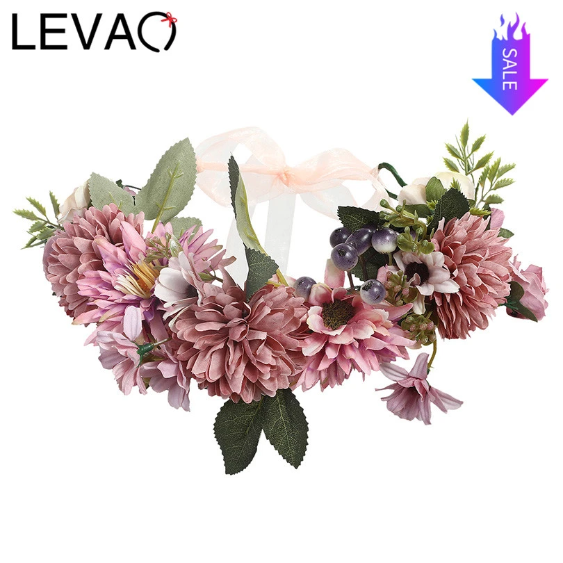 Flower Crown LEVAO 2020 Wedding Bohemian Wreath Hairband Party Floral Girl Hair Accessories Flower Headband Garland Headpiece