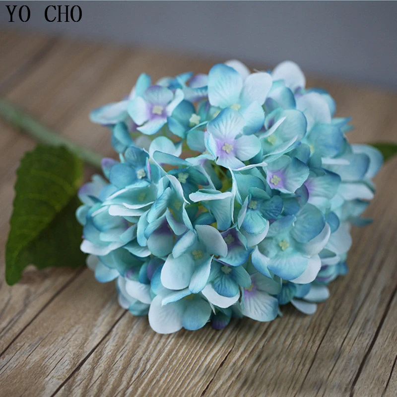 YO CHO 1Pc Big Artificial Hydrangea Flowers Branch Silk Fake Flore Wedding Table DIY Home Garden Decoration Fake Hydrangea Flore