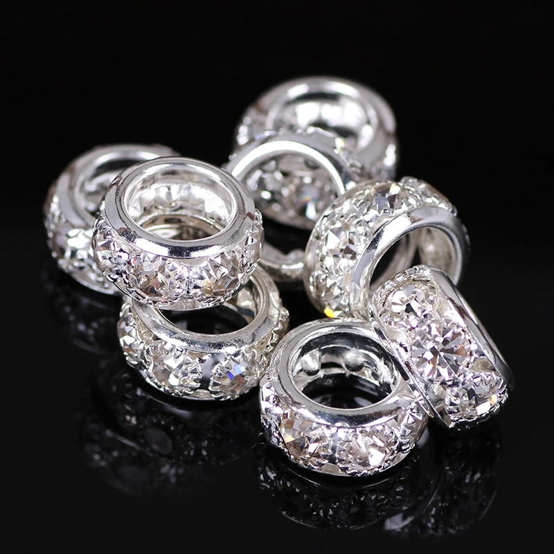 Metal Round Beads 10/12mm Crystal Glass Rhinestones Bead Big hole Beads Spacer Murano Czech Bead Charm Fit For Bracelet