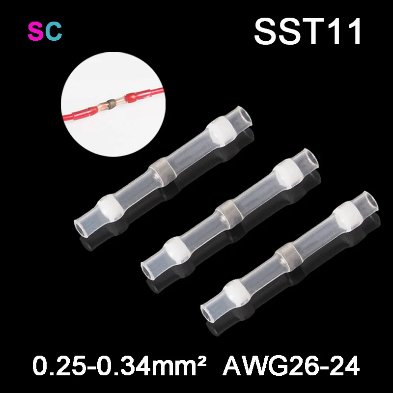 10/20/50PCS Heat Shrink Sleeve Wire Connector Waterproof SST-S11 AWG26-24 Insulated Butt Wire Tinned Copper Solder Seal Terminal