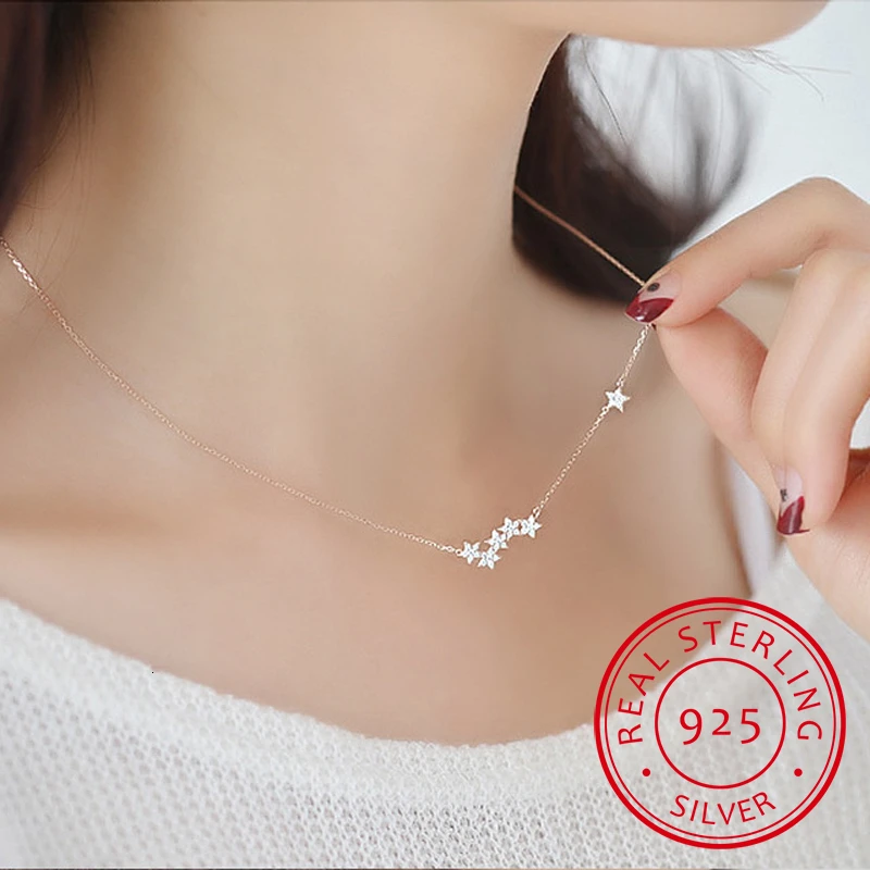 925 Sterling Silver Crystal Stars Necklaces & Pendant Statement Necklace For Women