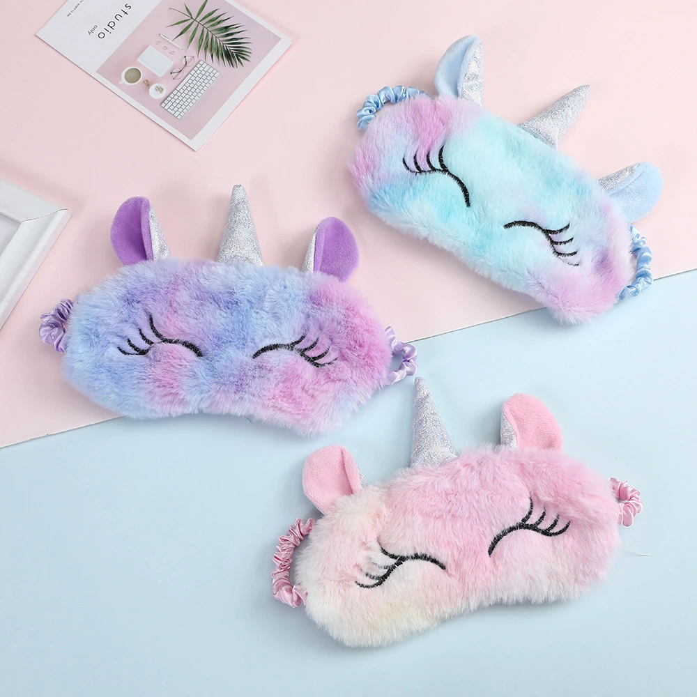 Plush Anime Sleeping Mask Eye Cover Cute Animal Sleep Eye Masks Colorful Winter Eye Blindfolds Travel Rest Eyepatch Sleep Aid