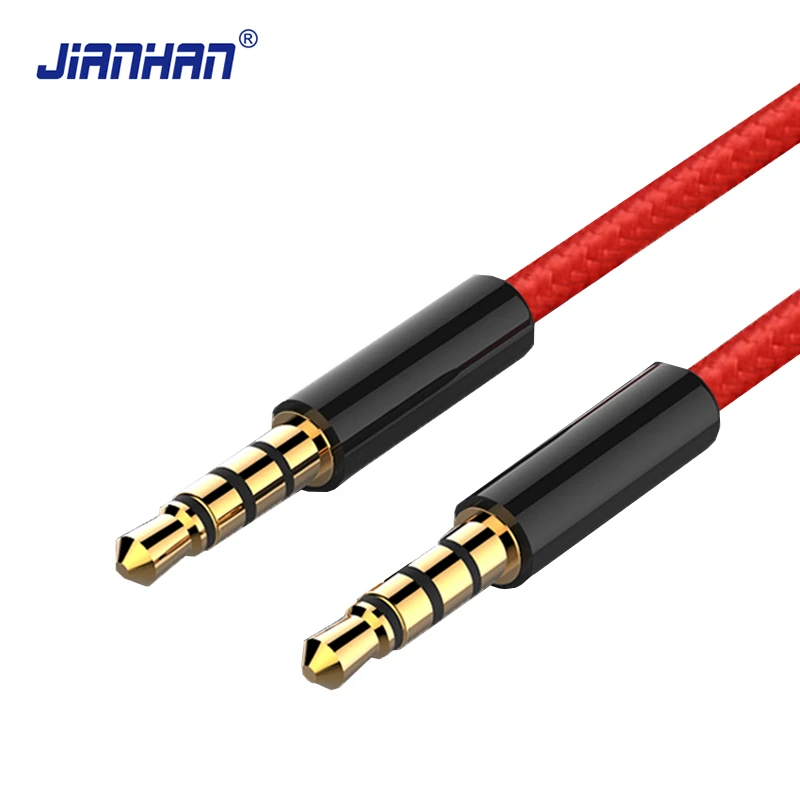 Jack 3.5mm AUX Cable Audio Cable 3.5 mm Jacks Speaker Cable 4 Poles Nylon Braided Headphones Car MP3 AUX Cord Extension male