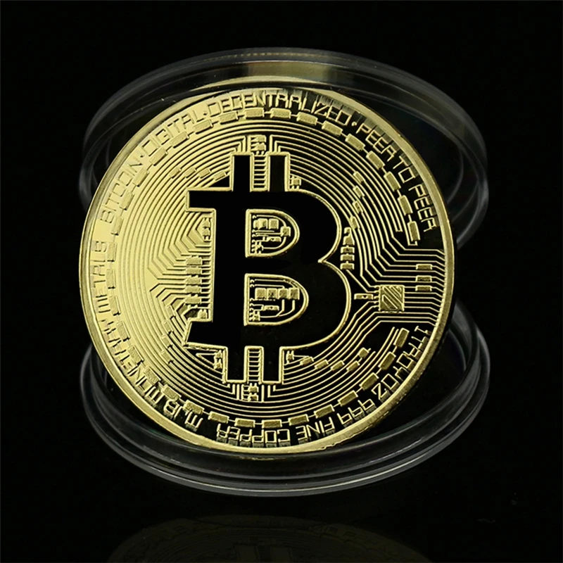 BITCoin Art Collection Gold Plated Physical Bitcoins Bitcoin BTC with Case Gift Physical Metal Antique Imitation Silver Coins