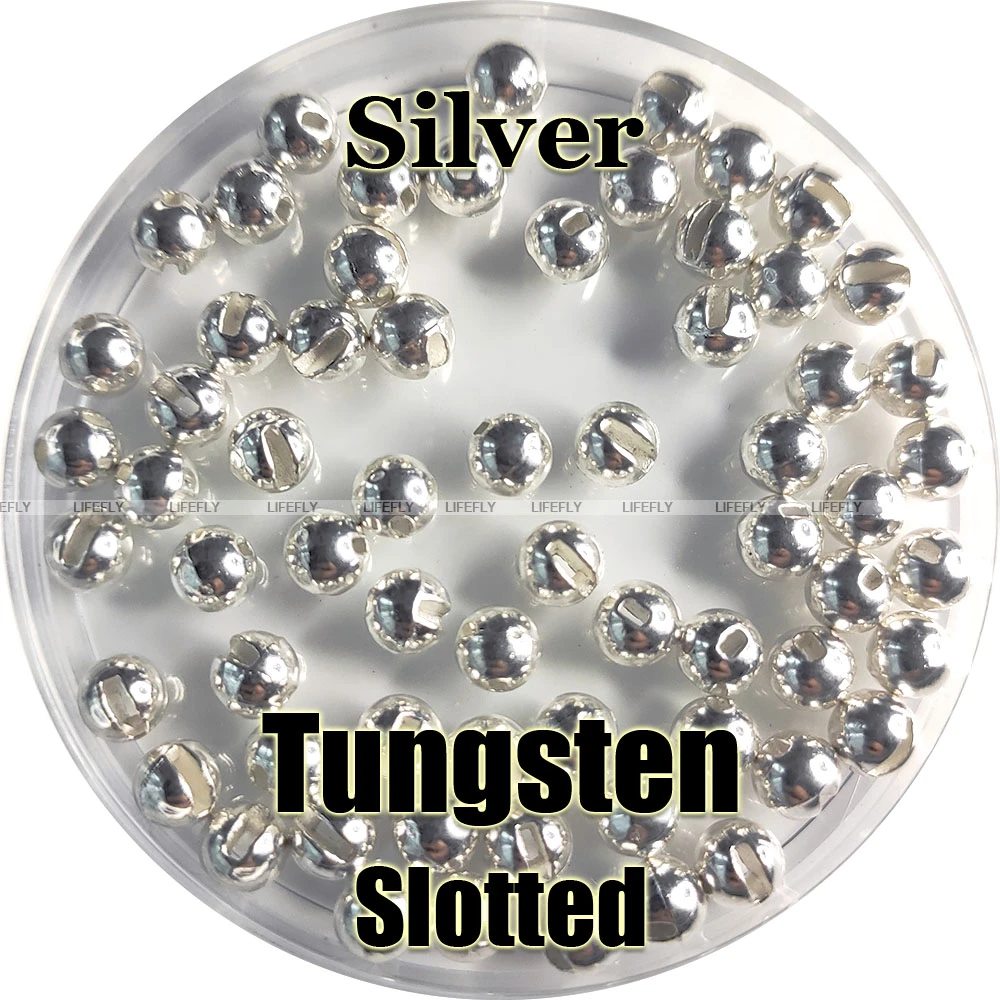 Silver Color, 100 Tungsten Beads, Slotted, Fly Tying, Fishing