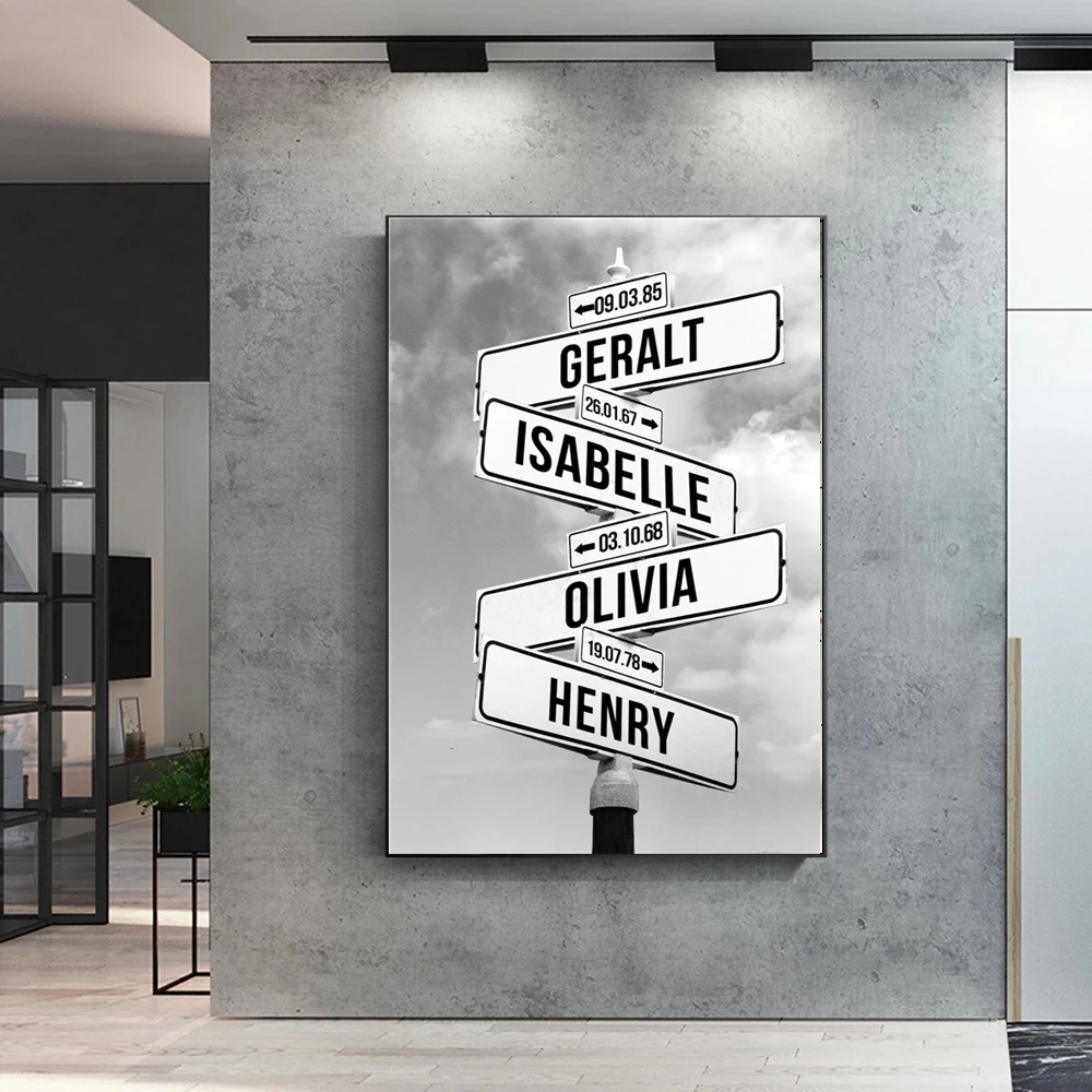 Personalized Intersection Street Sign with 2-4 Names/Dates Canvas Painting Wall Art Custom Father's Day Gift Family Street Sign