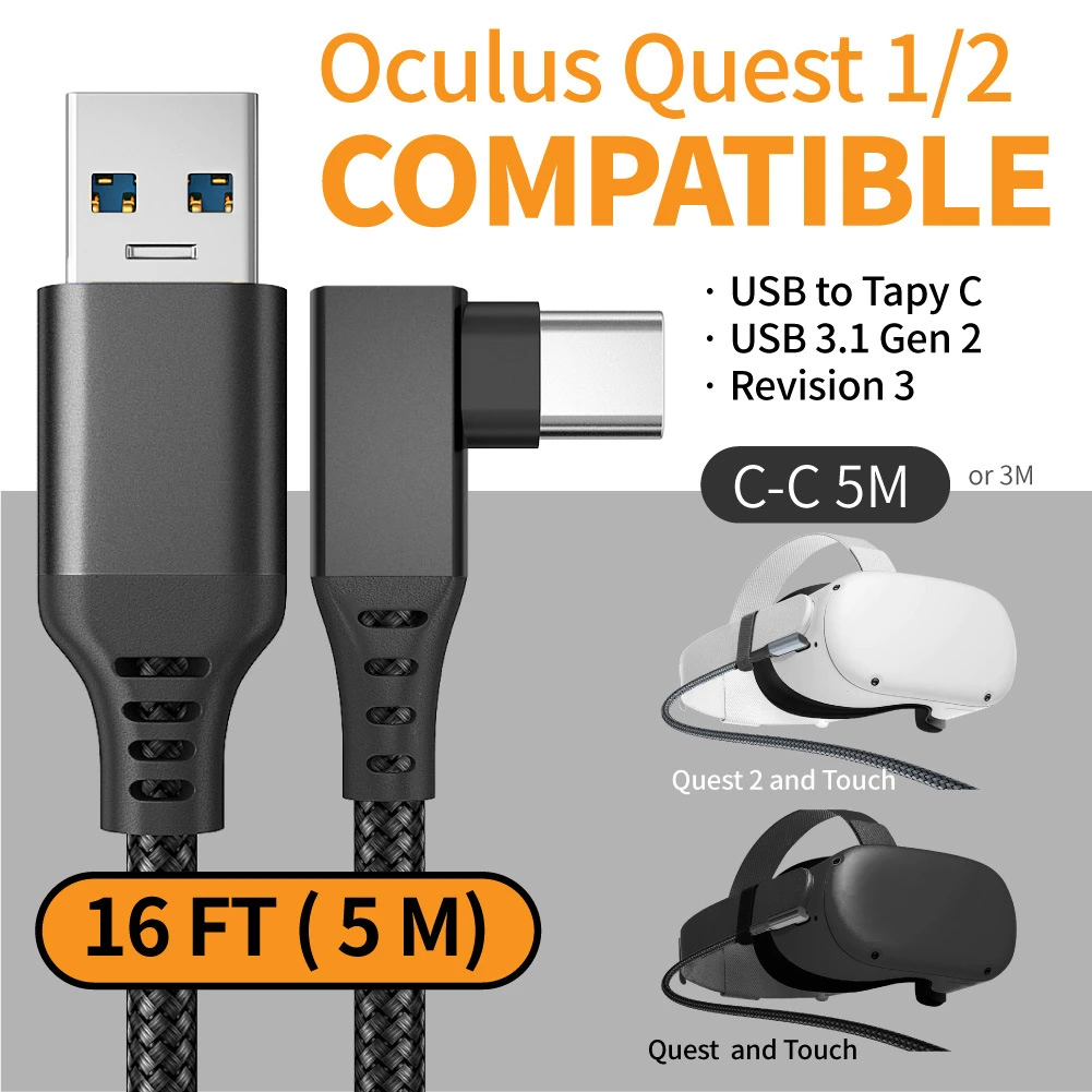 For Oculus Quest 2 Link Cable USB 3.2 Gen 1 for Oculus Link Cable Type C Data Transfer Quick Charge 3M 5M Steam VR Accessories