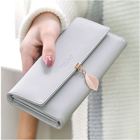New Women Fashion Pu Leather Wallets Female Long Purses Money Bags Leaf Phone Pocket Ladies Wallet Card Holder Clutch Mujer 2021