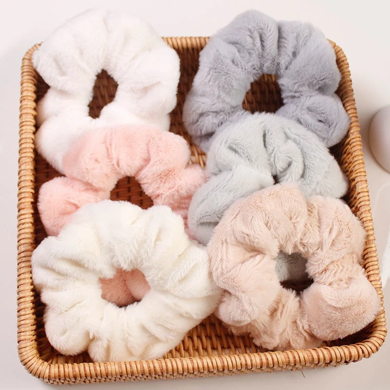 Soft Faux Fur Hair Scrunchies Plush Elastic Hair Bands Women Girls Ponytail Holder Rubber Band Fashion Headwear Hair Accessories