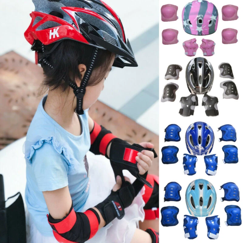 7pcs/Set Kids Roller Skating Bicycle Helmet Knee Wrist Guard Elbow Pad Set For Children Cycling Sports Protective Guard Gear Set