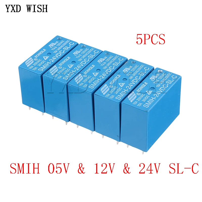 5PCS SMIH-05VDC-SL-C SMIH-12VDC-SL-C SMIH-24VDC-SL-C 05 12 24 V Relays 250V 16A 8PIN SMIH-05V 12V 24VDC-SL-A 6Pin Original Relay