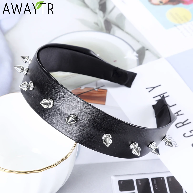 AWAYTR Metal Rivet Headbands For Women Hair Accessories Band Party Punk Headband Solid Color Hairbands for Girls Hair Hoop