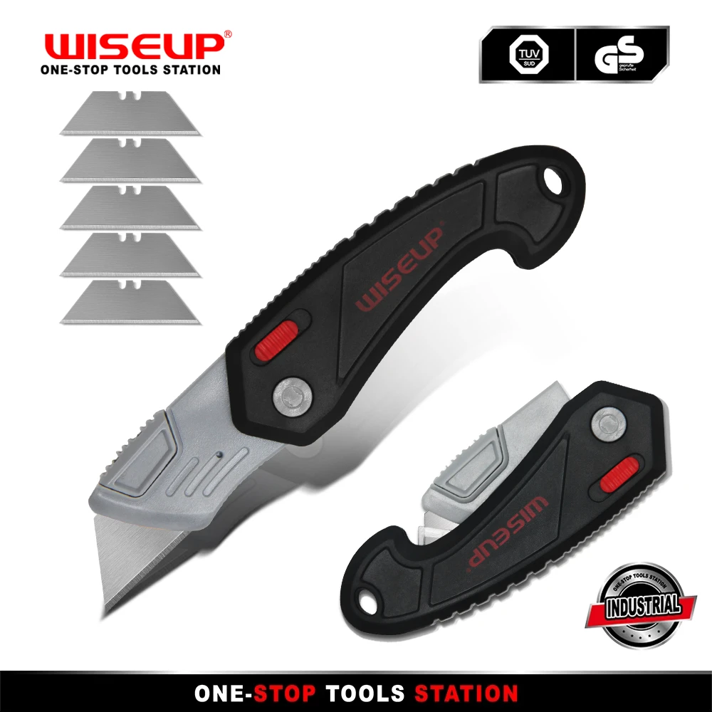 WISEUP Multifunction Folding Knife Portable Pocket Knife Electrician Utility Knife With 5pcs Blades Paper Cutter DIY Hand Tools