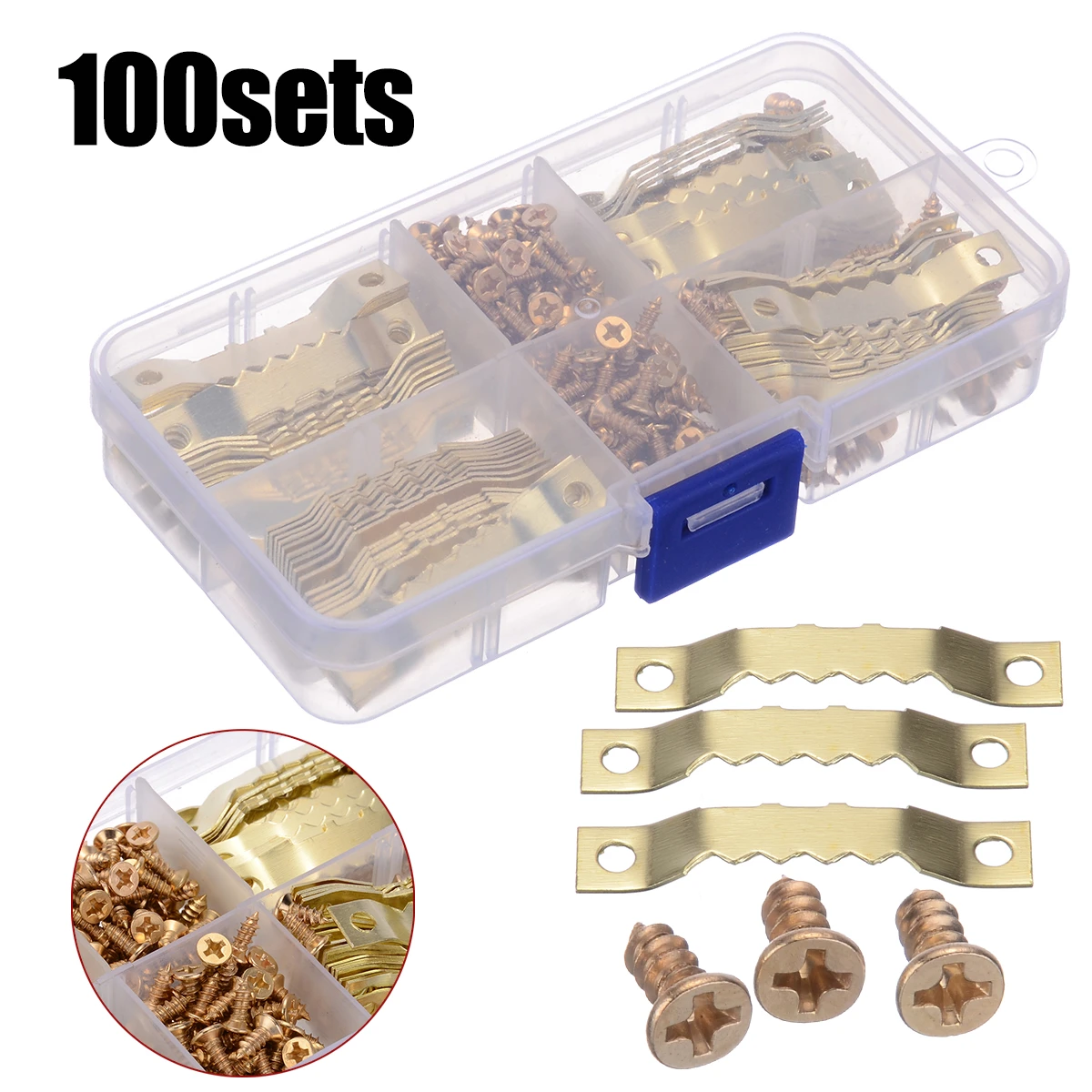 100 Sets Gold Saw Tooth Hangers Canvas Picture Frame Hanging Hooks With Screws Sawtooth Hangers 45*8mm DIY Hardware Tools