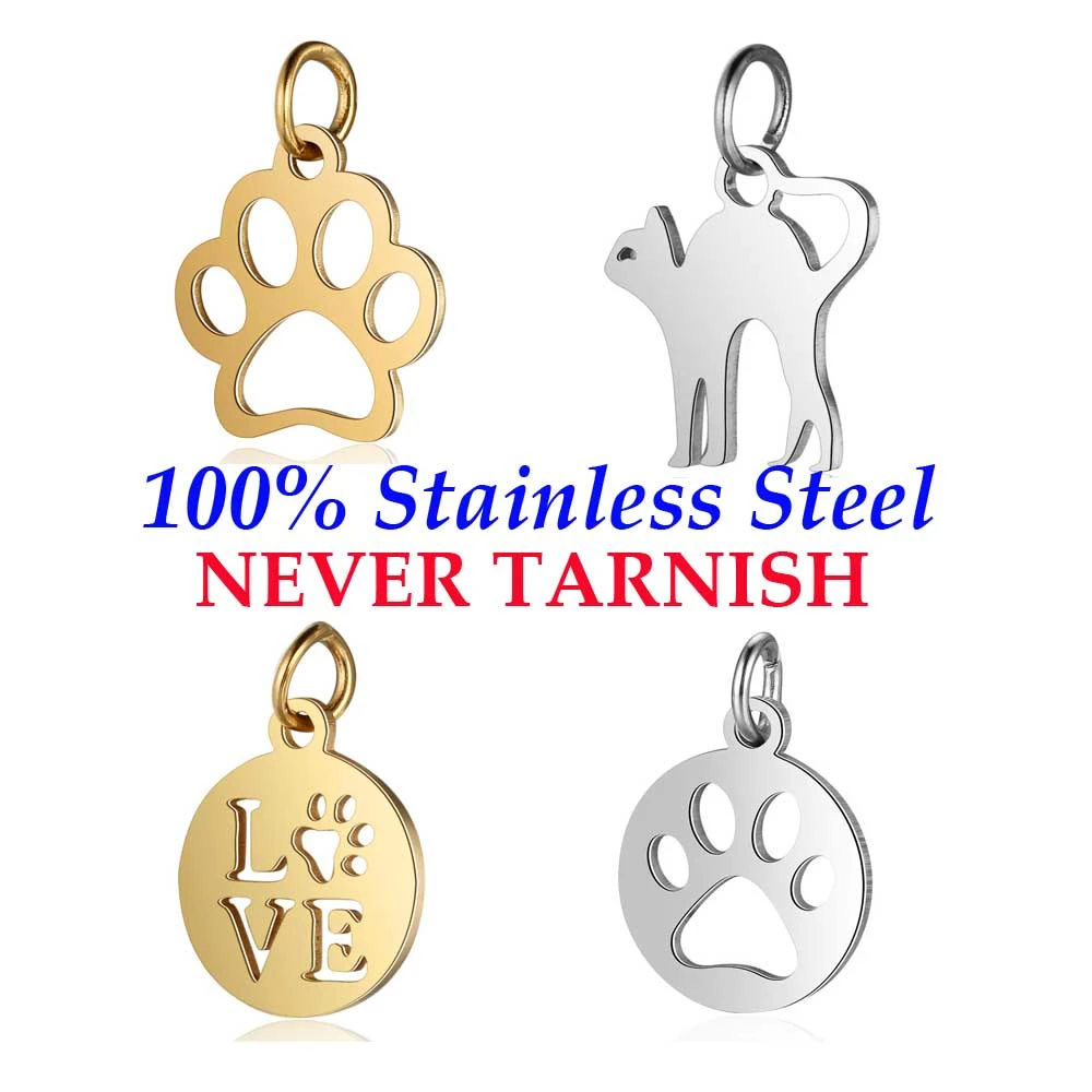 5 Pieces Love Dog Paw Cat Charm Wholesale 100% Stainless Steel DIY Jewelry Charms AAAAA Quality Pendants