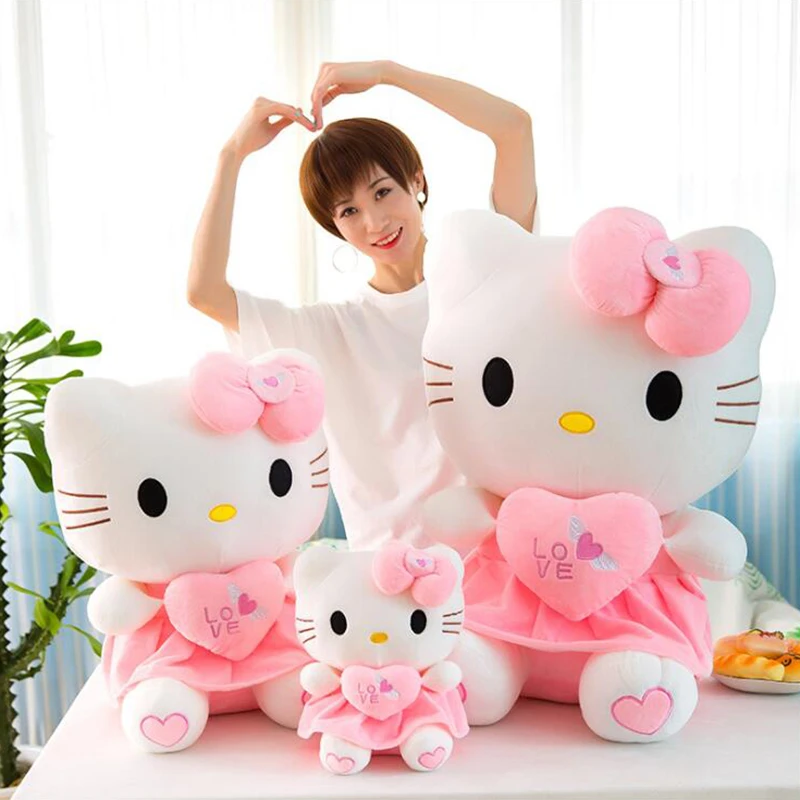 Brand New Kawaii Hello Cat Plush Toys Pink Bowknot Dress Animal Cat Doll Stuffed Toy Super Cute Birthday Gift For Children's