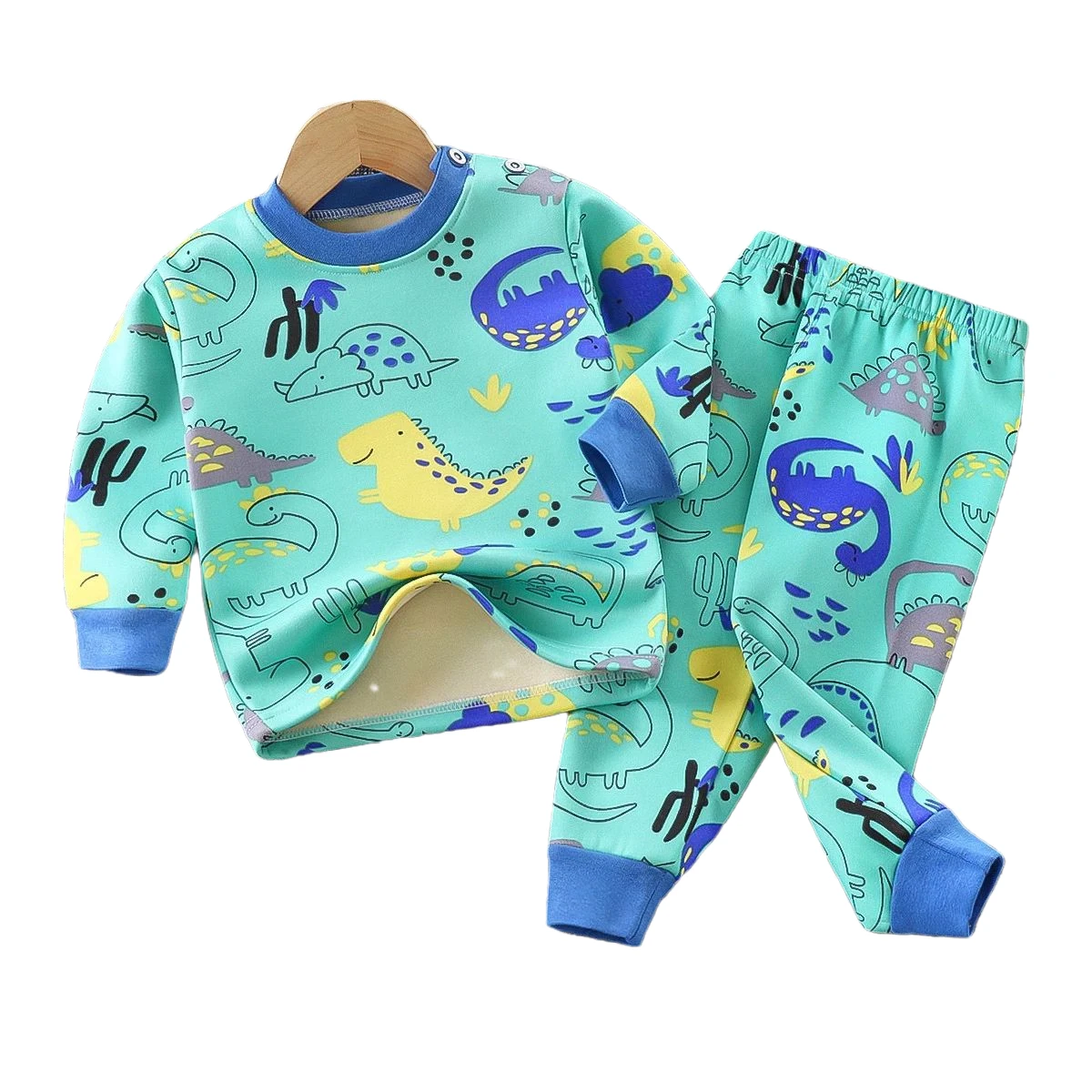 Children's Sleepwear Suits Full Pullover Tees Pants 2-Pieces Set Clothes Winter Cartoon Kids Boy Girl Fleece Padded Warm Pajamas