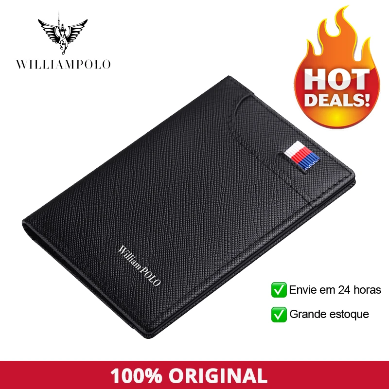 WILLIAMPOLO Men's Wallet 6 Card Holders Purse For Men Leather Luxury Credit Card Wallet Male Small Purse Gift For Husband Black