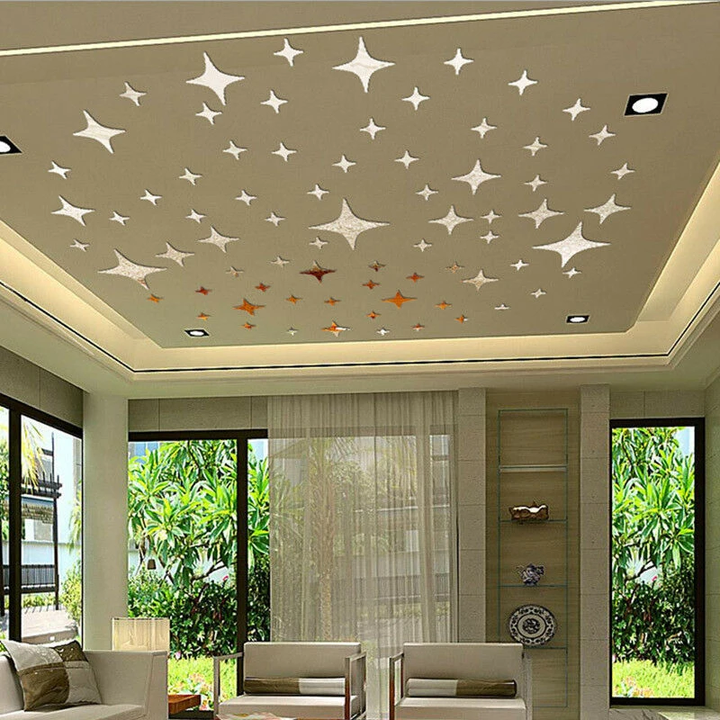 50pcs/lot Star Shaped Removable 3D Acrylic Wall Stickers Living Room Bed Room Ceiling Mirror Wall Sticker Home Decoration