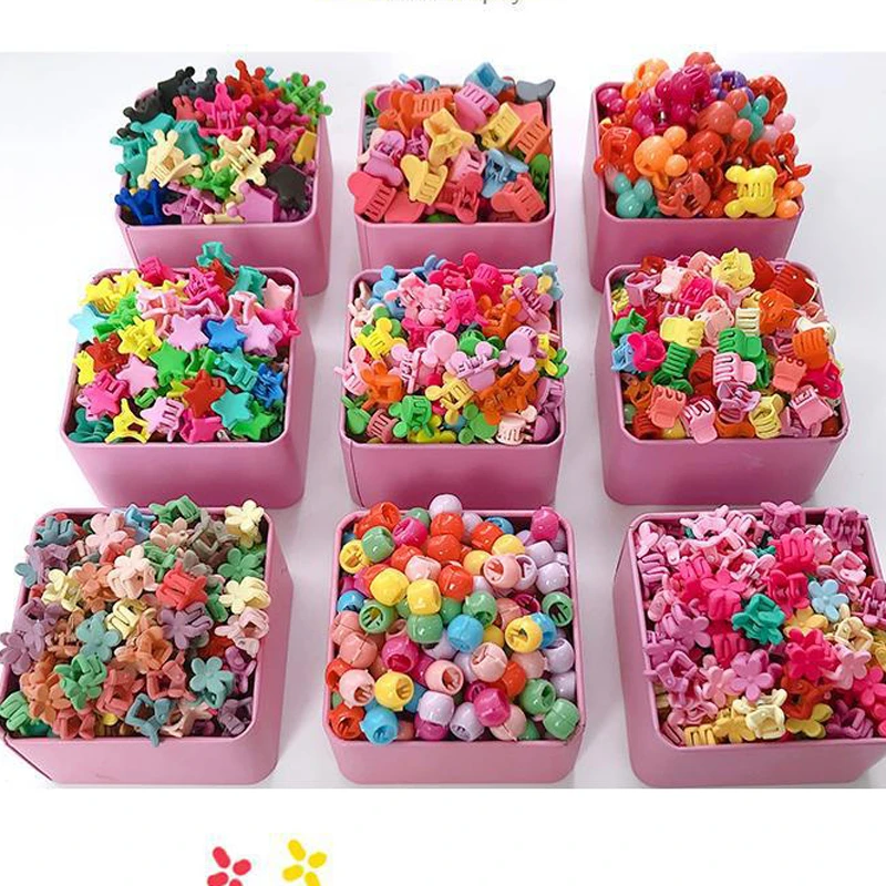 10-100Pcs/Box New Candy Color Flower Hair Claws Cartoon Peas Clips Chlidren Crown Star Mini Hairpins Hair Accessories For Girls