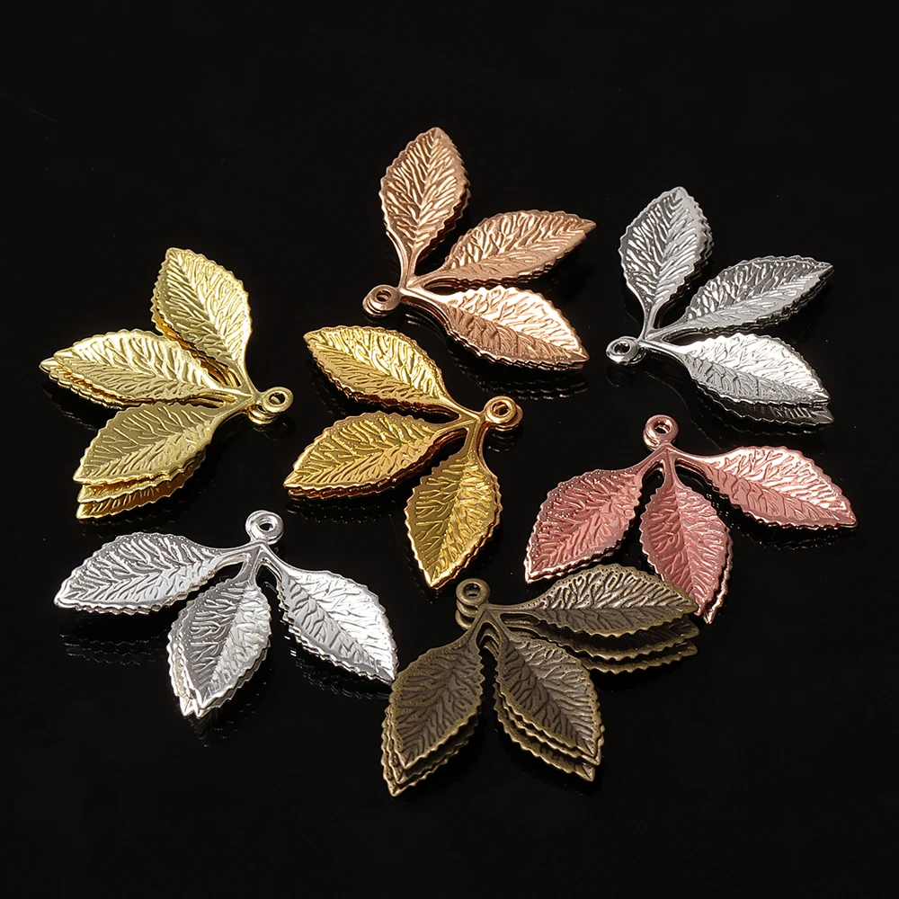 20pcs 31x23mm Metal Filigree Leaf Pendants Gold Silver Color Floating Charms Accessoies for DIY Jewelry Making Lead&nickel free