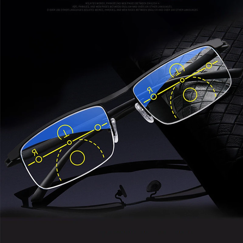 Classic Multi-focus Progressive Reading Glasses Men and Women Anti-blue and Anti-ultraviolet Semi-frame Auto-adjusting Glasses